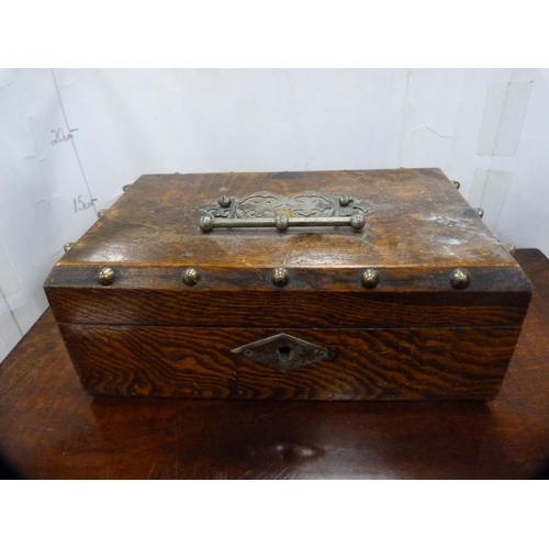 181 - Edwardian mantel clock, mahogany box containing assorted CDs and an oak box.