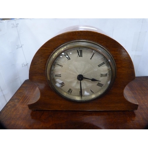 181 - Edwardian mantel clock, mahogany box containing assorted CDs and an oak box.