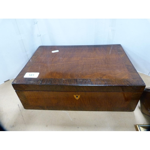 181 - Edwardian mantel clock, mahogany box containing assorted CDs and an oak box.