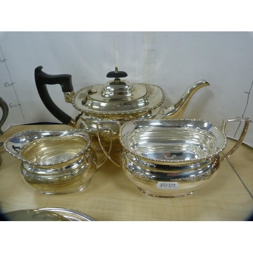 19 - Collection of EP to include three-piece tea set, muffin dish and cover, pewter tankard, coasters, wi... 