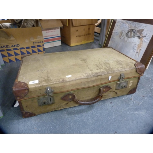 196 - Canvas-covered trunk containing sailor's top, belts, HMS Eagle books, kit bag etc.