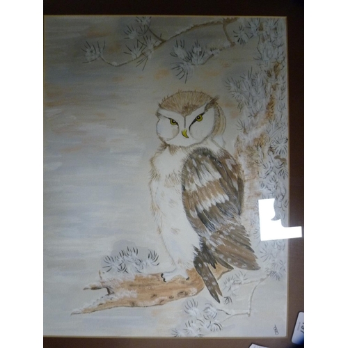 197 - Picture of an owl, floral still life etc.