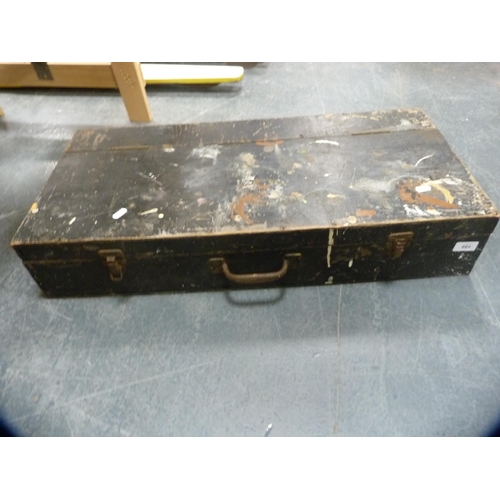 199 - Wooden toolbox and contents.