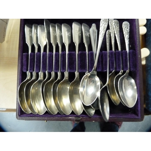 2 - Cased EP cutlery to include teaspoons, fish knives and forks, fruit spoons etc.