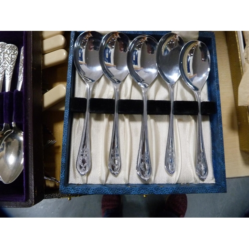 2 - Cased EP cutlery to include teaspoons, fish knives and forks, fruit spoons etc.