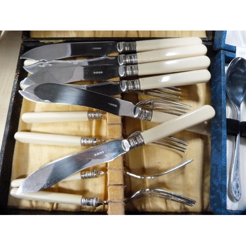 2 - Cased EP cutlery to include teaspoons, fish knives and forks, fruit spoons etc.