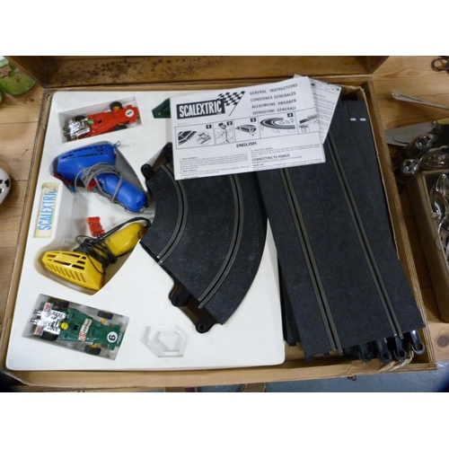 203 - Wooden box containing Scalextric accessories.