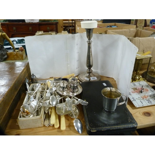 206 - Collection of EP to include tankard, condiment set, candlestick, cased cutlery etc.