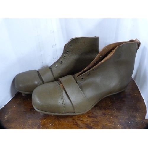 207 - Pair of wooden shoe lasts, metal shoe lasts, pair of leather vintage rugby boots etc.