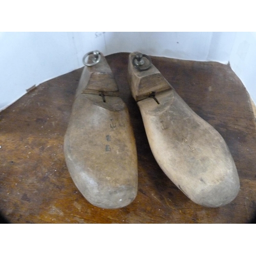 207 - Pair of wooden shoe lasts, metal shoe lasts, pair of leather vintage rugby boots etc.