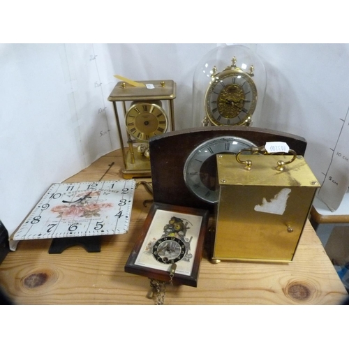 208 - Anniversary clock, four other clocks and parts.