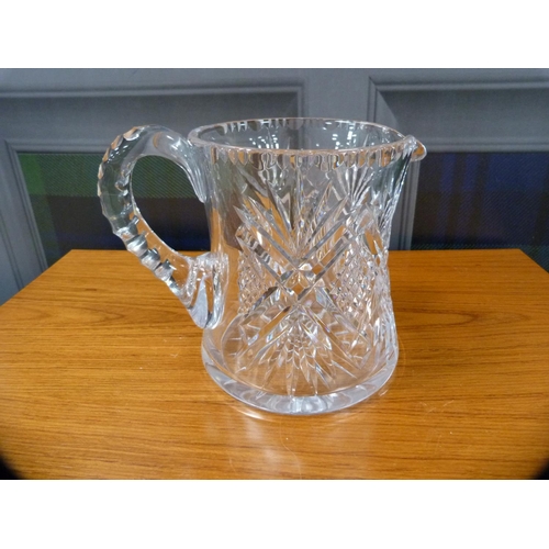 220 - Large cut glass bowl, similar jug and an hors d'oeuvres dish.  (3)