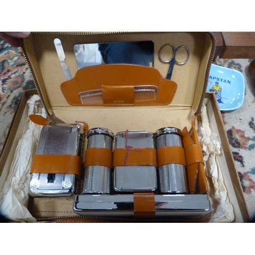 226 - Three-piece carving set, cased gentleman's travelling set, boxes, teaspoons, Capstan ashtray etc.