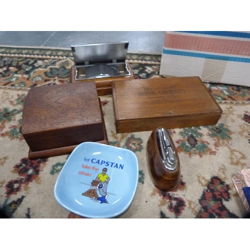 226 - Three-piece carving set, cased gentleman's travelling set, boxes, teaspoons, Capstan ashtray etc.