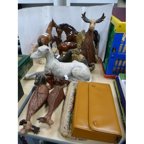 234 - Collection of various model animals including Beswick, horses, Wade Whimsies, moose, also a gentlema... 