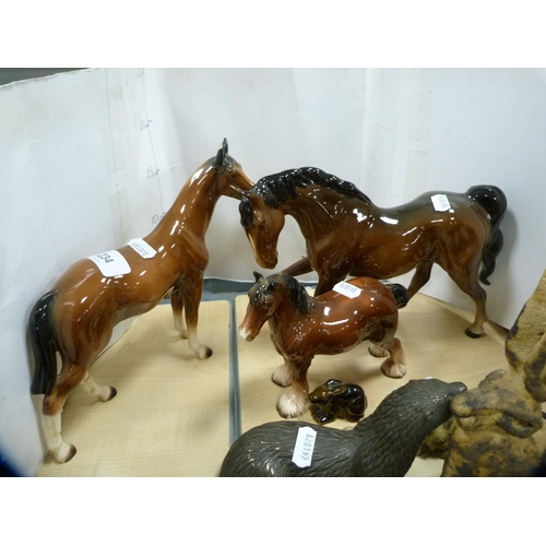 234 - Collection of various model animals including Beswick, horses, Wade Whimsies, moose, also a gentlema... 