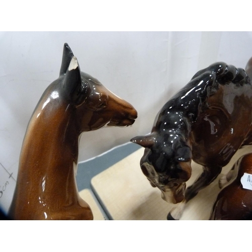 234 - Collection of various model animals including Beswick, horses, Wade Whimsies, moose, also a gentlema... 