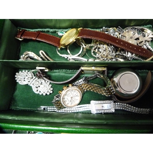 261 - Collection of silver pendants and chains, fashion watches, envelope stamp box, costume rings, silver... 