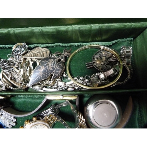 261 - Collection of silver pendants and chains, fashion watches, envelope stamp box, costume rings, silver... 