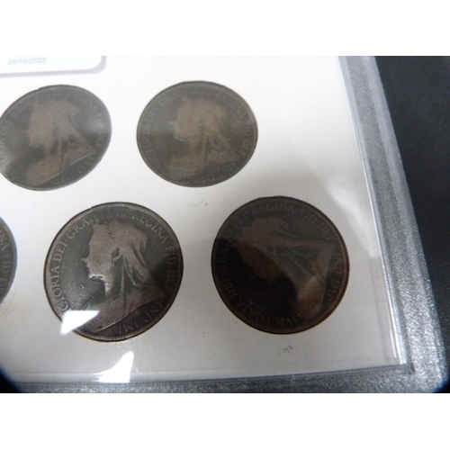 289 - Seven Queen Victoria 'Old Head' copper pennies in a capsule case.