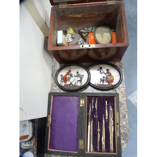 290 - Military buttons, costume brooches etc., contained in a 19th century mahogany box, oval photograph f... 