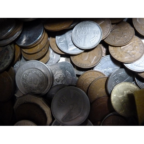 296 - Box containing a large collection of Queen Elizabeth II sixpences, copper coins, post-decimal coins,... 