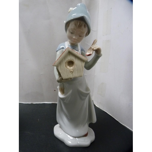 301 - Lladro figure of an angel and another of a girl painting a birdhouse.  (2)