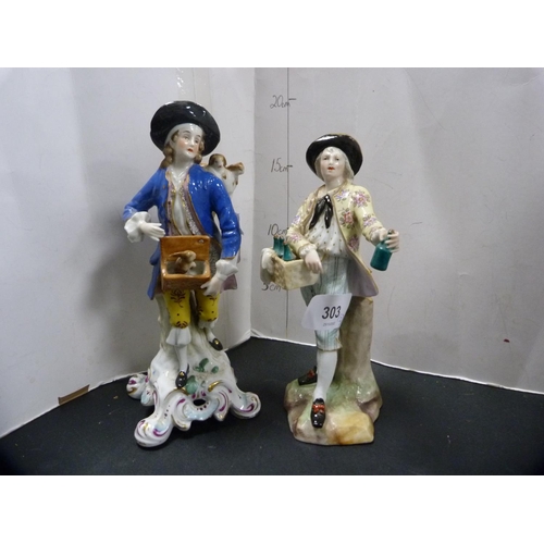 303 - Late 19th/early 20th century continental porcelain figure modelled as a wine seller, with crossed sw... 