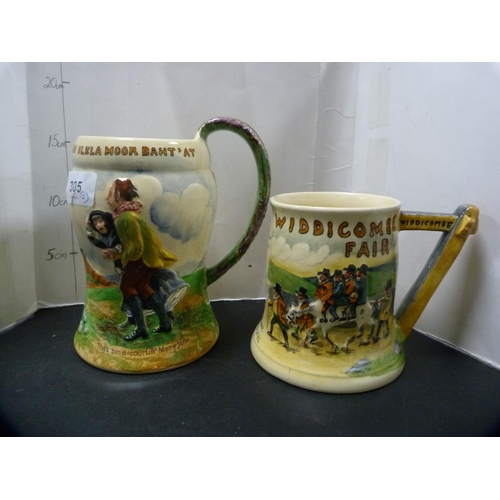 305 - Two Crown Devon Fieldings musical tankards, 'On Widdicombe Farm' and 'On Ilkla Moor Baht'at'.  ... 