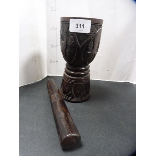 311 - African-style hardwood mortar and pestle.