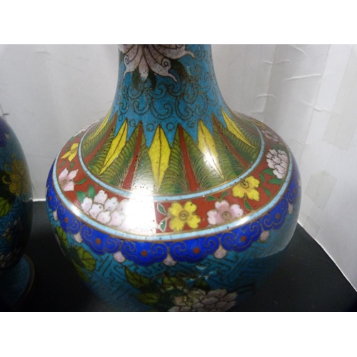 314 - Pair of Chinese-style cloisonné vases on copper.