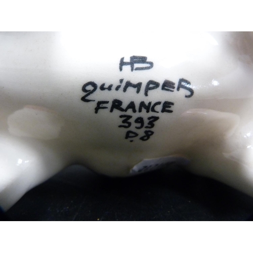 318 - Quimper coin bank modelled as a pig, initialled HB to the underside.