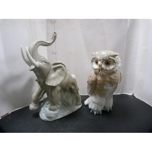 320 - Nao figure of an elephant and a Nao figure of an owl.  (2)