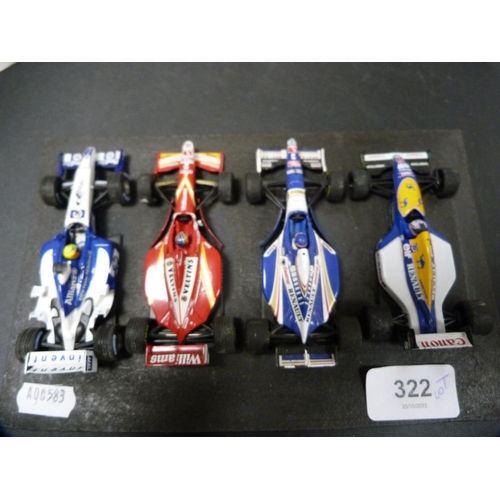 322 - Set of four model Williams F1 racing cars.