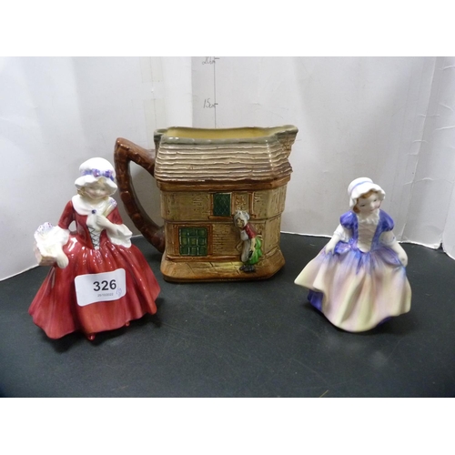 326 - Two Royal Doulton figures, 'Lavinia' and 'Dinky Do', and a Royal Doulton jug, 'Old Curiosity Shop'.&... 