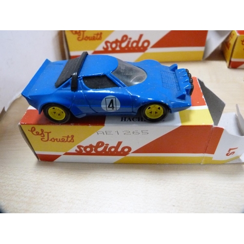 357 - Four Solido boxed miniature vehicles to include Lancia Stratos, Matra 670, Cooper F2 and a Fiat Abar... 