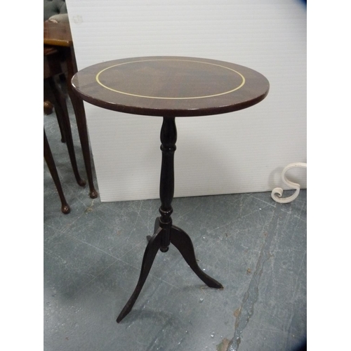 389 - Two occasional tables, two-tier table and a wrought iron lamp.