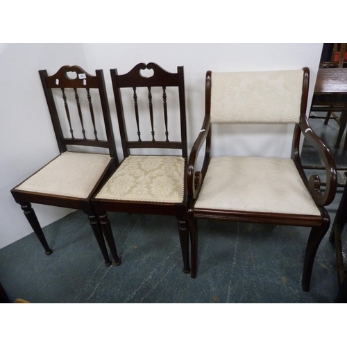 399 - Pair of Edwardian bedroom chairs and a carver chair.  (3)