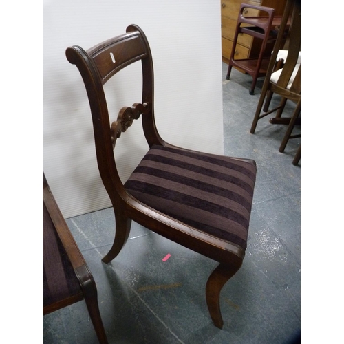 404 - Pair of Regency-style dining chairs, pair of oak dining chairs and two others.  (6)