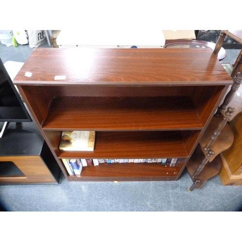 423 - Modern open bookcase containing assorted novels.