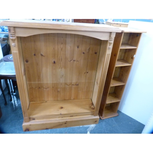 425 - Pine open bookshelf and a pine CD rack.