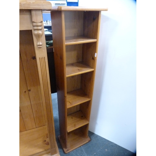 425 - Pine open bookshelf and a pine CD rack.