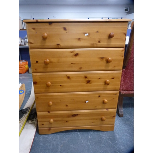 434 - Modern pine chest of five drawers.