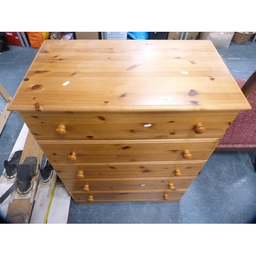 434 - Modern pine chest of five drawers.