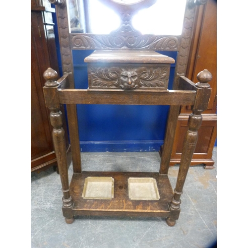 440 - Victorian carved oak hall stand.