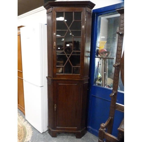 441 - Victorian floor-standing corner cupboard with glazed top section.