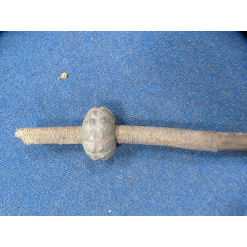 45 - Fiji or South Seas wooden club/stick with carved bulbous section near the top, 100cm long.