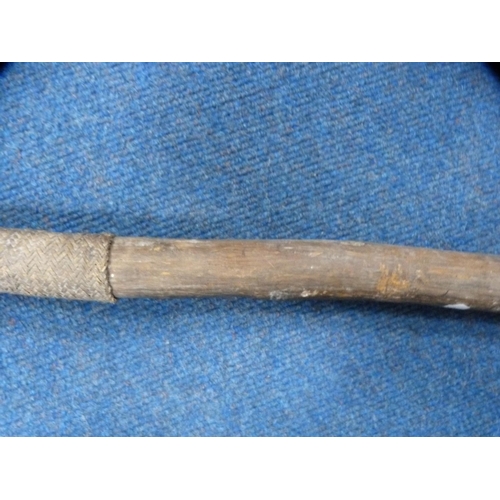 45 - Fiji or South Seas wooden club/stick with carved bulbous section near the top, 100cm long.