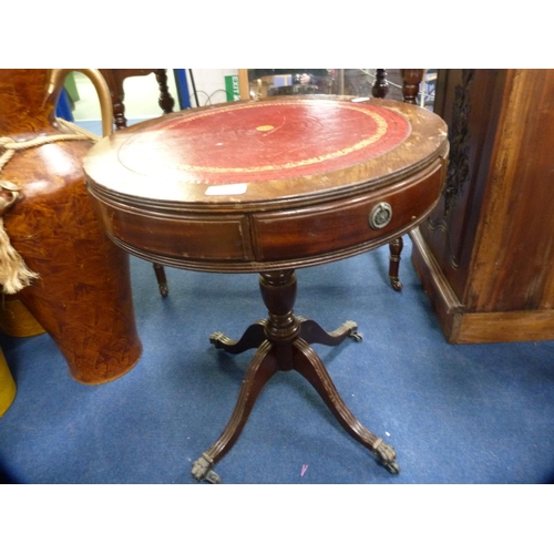 463 - Leather-topped drum table and two occasional tables.