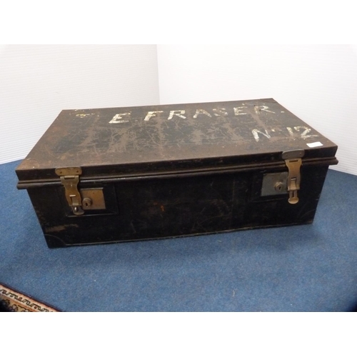 468 - Tin trunk reputed to have belonged to Ebenezer Fraser, who served on the Indian State Railway.